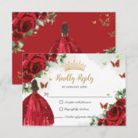 Papillons floraux rouges Robe princière Quinceañer