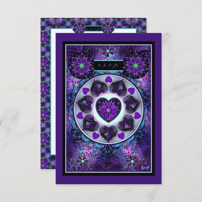 Cartons Réponse Parapluie violet & Coeurs .7 (Devant / Derrière)