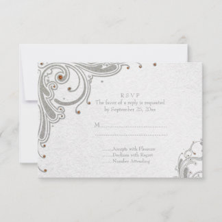 Cartons Réponse Parties scintillant argent tourbillons + bijoux or