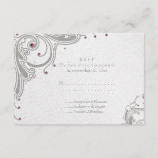Cartons Réponse Parties scintillant argent tourbillons + bijoux ro