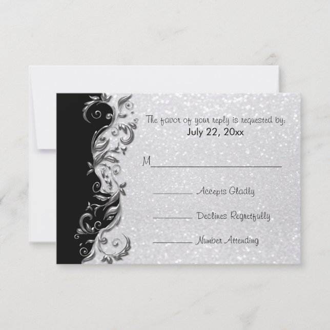 Cartons Réponse Parties scintillant blanche RSVP, Mariage floral n (Devant)