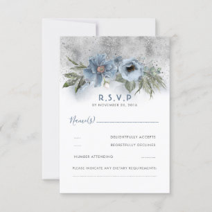 Cartons Réponse Parties scintillant bleu et argent Dusty Mariage m
