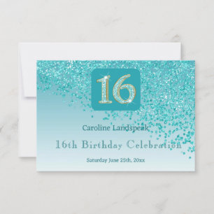 Cartons Réponse Parties scintillant Bleu Turquoise Chic, Seize Ann
