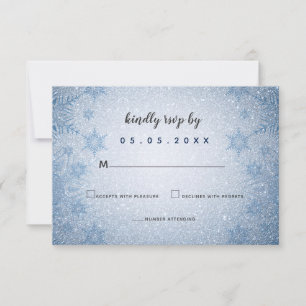 Cartons Réponse Parties scintillant Blue Snowflakes mariage d'hive