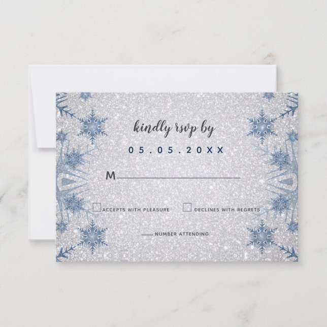 Cartons Réponse Parties scintillant Blue Snowflakes mariage d'hive (Devant)