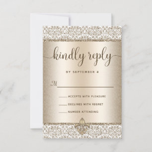 Cartons Réponse Parties scintillant Champagne Fleur De Lis Mariage