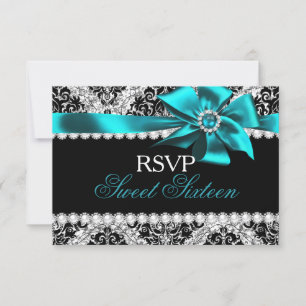 Cartons Réponse Parties scintillant Damas et bijou Turquoise Bow S