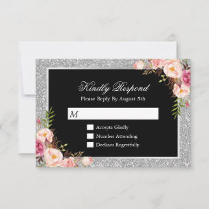 Cartons Réponse Parties scintillant d'argent étincelle mariage flo