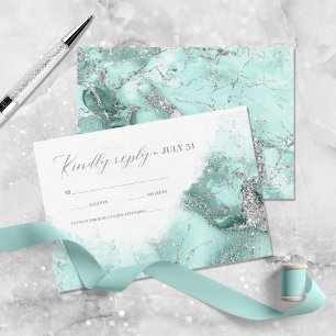 Cartons Réponse Parties scintillant de marbre Mariage Turquoise Si