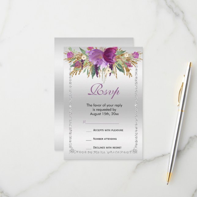 Cartons Réponse Parties scintillant Diamond Classy Fleurs d'aquare (Devant/Arrière en situation)