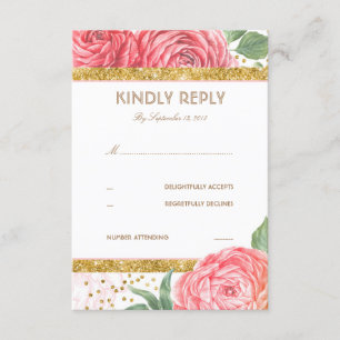 Cartons Réponse Parties scintillant d'or Confetti mariage rose flo