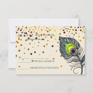 Cartons Réponse Parties scintillant d'or Confetti Peacock Feather