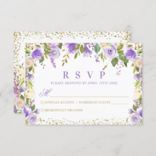 Cartons Réponse Parties scintillant d'or violet Floral Sparkle