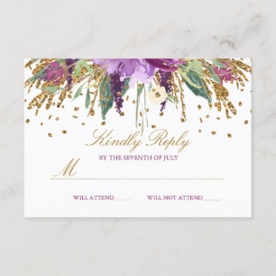 Cartons Réponse Parties scintillant florale Sparkling Amethyst Wed