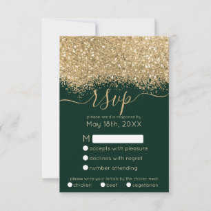 Cartons Réponse Parties scintillant moderne Gold Green Confetti Ma