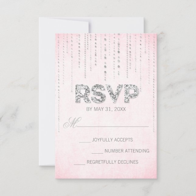 Cartons Réponse Parties scintillant rose et argent Look Mariage ca (Devant)