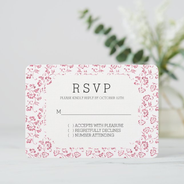 Cartons Réponse Parties scintillant rose rose romantique Mariage f (Debout devant)