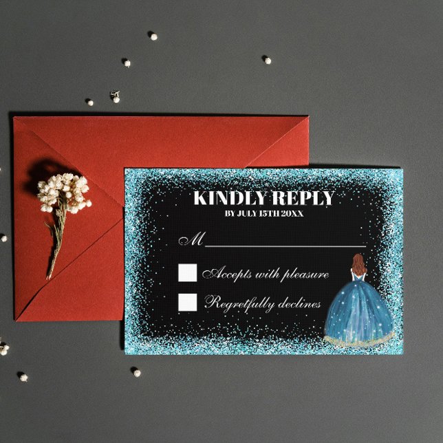 Cartons Réponse Parties scintillant Turquoise Foil Ballgown Custom (Créateur téléchargé)