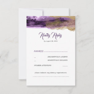 Cartons Réponse Parties scintillant violet et or Mariage moderne R