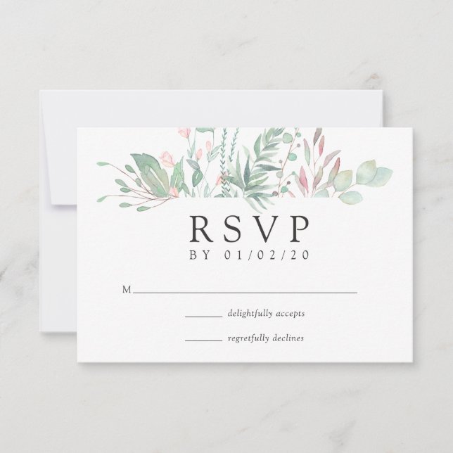 Cartons Réponse Pastel Blush Greenery Mariage (Devant)