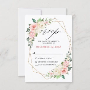 Cartons Réponse Pastel Pink Blush Rose Floral Mariage géométrique