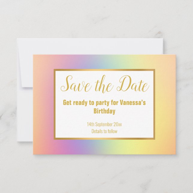 CARTONS RÉPONSE PASTEL RAINBOW  SAUVEGARDEZ LA DATE (Devant)