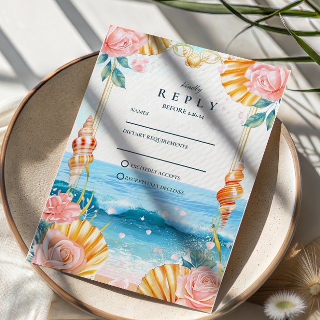 Cartons Réponse Pastel Seashell Coastal Waters Wedding (Créateur téléchargé)