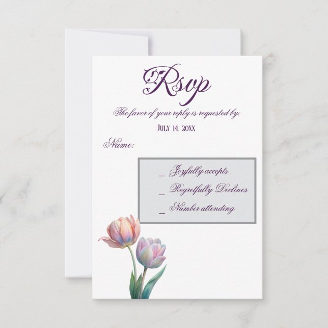 Cartons Réponse Pastel Tulip Mariage Suite Typographie élégante (Devant)