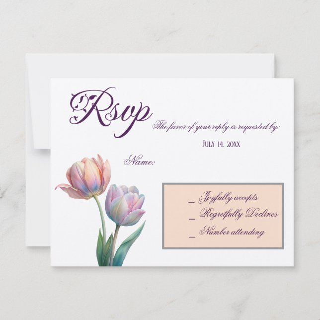 Cartons Réponse Pastel Tulip Mariage Suite Typographie élégante (Devant)