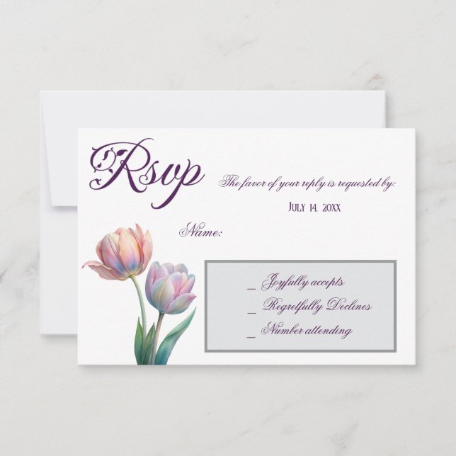 Cartons Réponse Pastel Tulip Mariage Suite Typographie élégante (Devant)