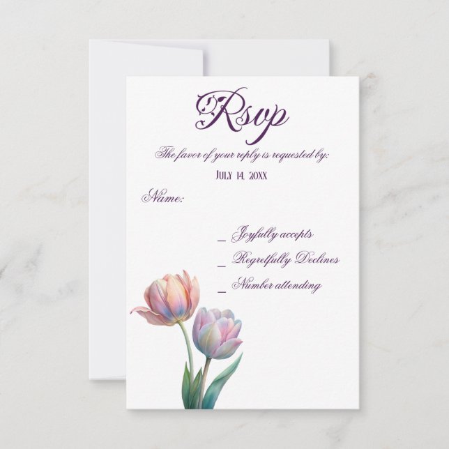 Cartons Réponse Pastel Tulip Mariage Suite Typographie élégante (Devant)