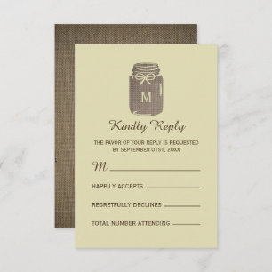 Cartons Réponse Pays Burlap Mason Jar Mariage