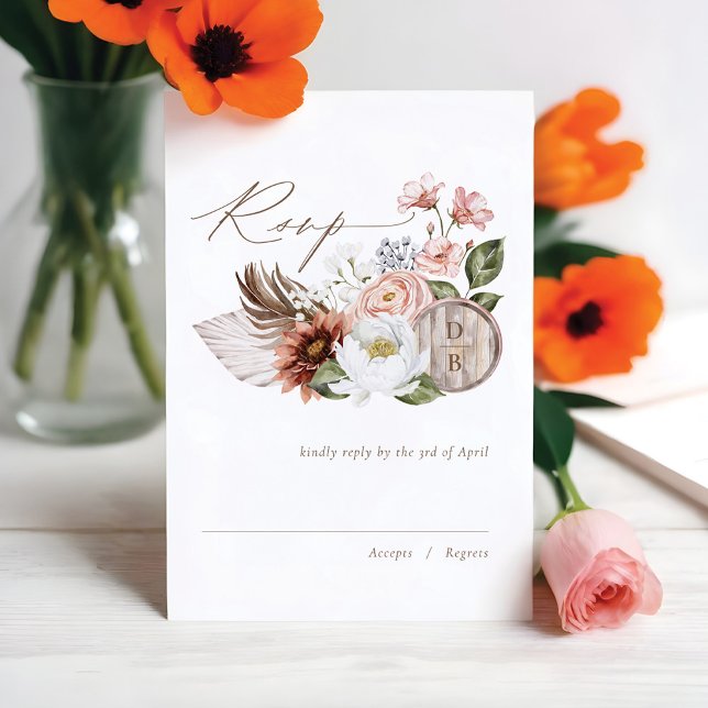 Cartons Réponse Pays Occidental Aquarelle Bohème Floral Baril (Country Western Watercolor Bohemian Florals Barrel RSVP Card)