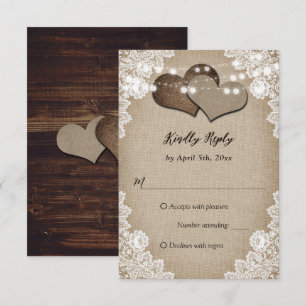Cartons Réponse Pays romantique Burlap Bois Floral Mariage dentell