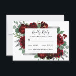 Cartons Réponse Pays Rouge et Argent Bourgogne Rose Mariage d'hive<br><div class="desc">Le design présente des pivoines aquarelles et des éléments floraux roses dans les tons rouge et bordeaux sur la végétation botanique d'eucalyptus. Le modèle est également doté d'un coffret imprimé en argent ou en gris pour une mise en page élégante. La typographie affiche une disposition moderne avec du texte noir....</div>