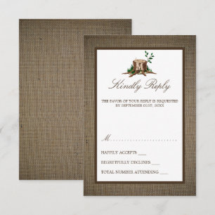 Cartons Réponse Pays Russe Monogramme Arbre et Mariage de Burlap