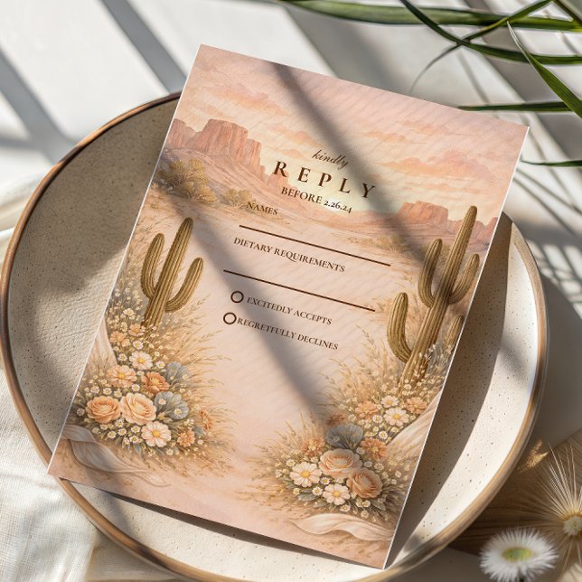 Cartons Réponse Paysage de mariage de cactus Desert Blush (Créateur téléchargé)