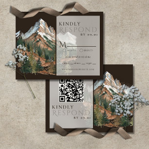 Cartons Réponse Paysage de Montagne Rustique Aquarelle Mariage QR