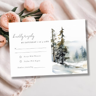 Cartons Réponse Paysage des neiges d'hiver Mariage d'aquarelle