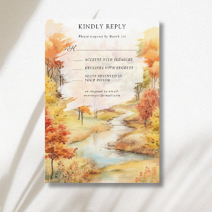 Cartons Réponse Paysage Rivière Forestière Rouge Automne Mariage