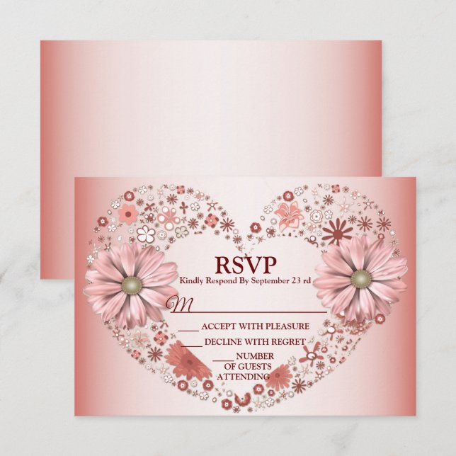 Cartons Réponse Peach Floral Heart Modern Party (Devant / Derrière)