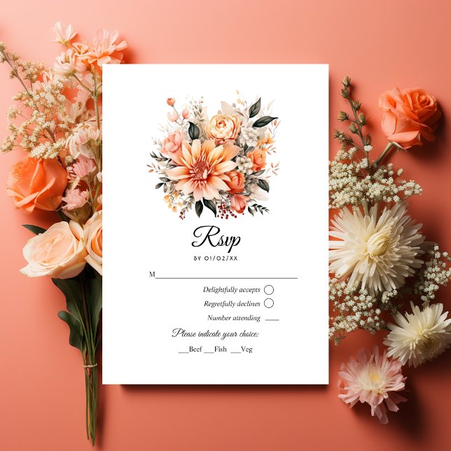 Cartons Réponse Peach Fuzz Floral Mariage (Peach Fuzz Wedding)