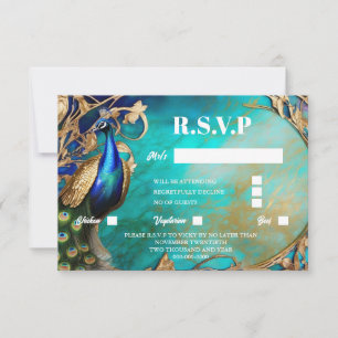 Cartons Réponse Peacock oiseau élégant marbré turquoise chic arriè