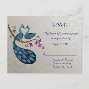 Cartons Réponse Peacock RSVP, argent