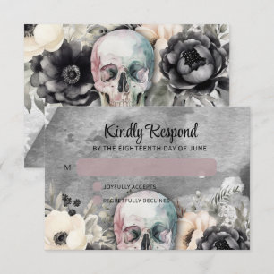 Cartons Réponse Peine gothique et crâne Mariage floral noir