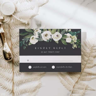 Cartons Réponse Peony blanc Mariage floral aquarelle