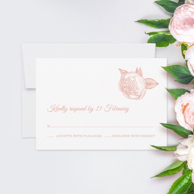Cartons Réponse Peony Flower Mariage élégant (Créateur téléchargé)