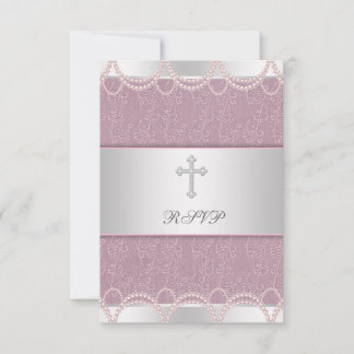 Cartons Réponse Perle Rose Croix Bébé Fille Baptême Christening RS