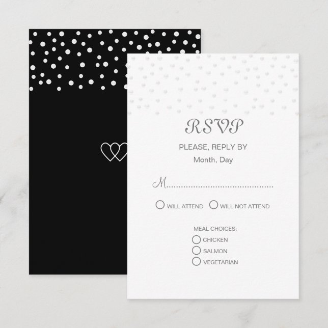 Cartons Réponse Perles Chic sur Mariage Noir & Blanc  (Devant / Derrière)