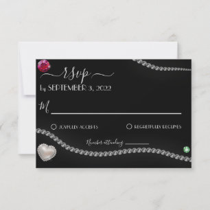 Cartons Réponse Perles Élégantes & Bijoux sur Mariage en Satin Noi